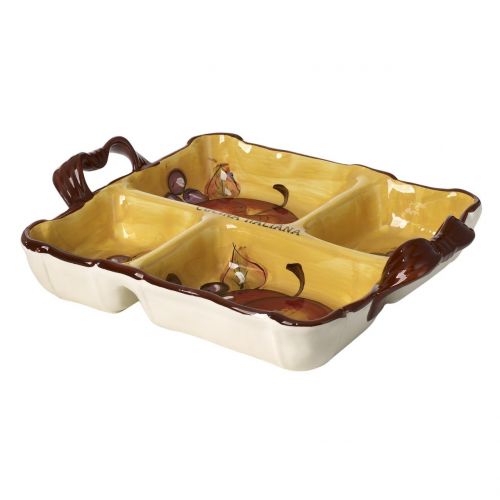  5th Ave Store Cucina Italiana Ceramic Divided Serving Platter Appetizer Dish 4 Section 15 x 15 In, Yellow