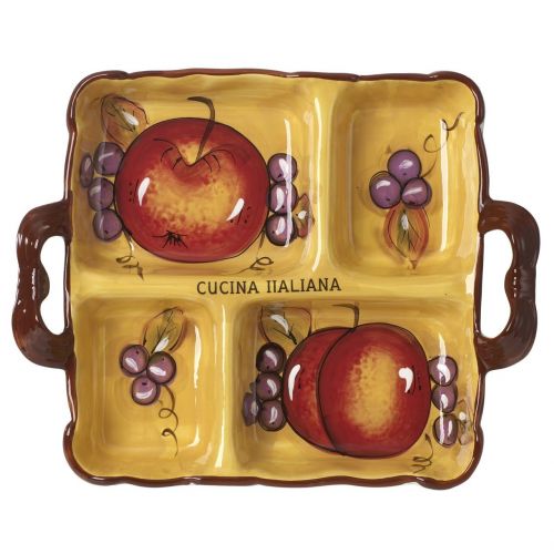  5th Ave Store Cucina Italiana Ceramic Divided Serving Platter Appetizer Dish 4 Section 15 x 15 In, Yellow