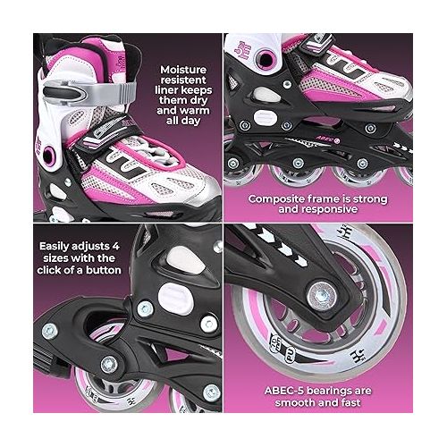  5th Element Kids Adjustable Inline Skates for Boys and Girls with Ankle Support Roller Skates-Includes Skate Bag