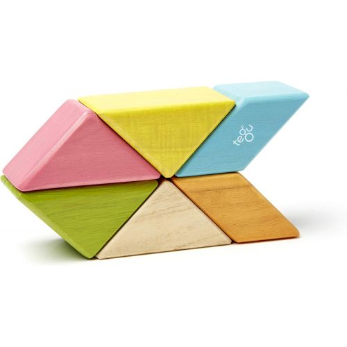  6 Piece Tegu Pocket Pouch Prism Magnetic Wooden Block Set, Tints