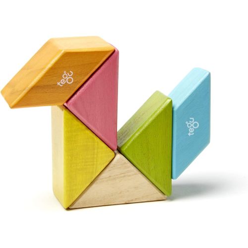 6 Piece Tegu Pocket Pouch Prism Magnetic Wooden Block Set, Tints