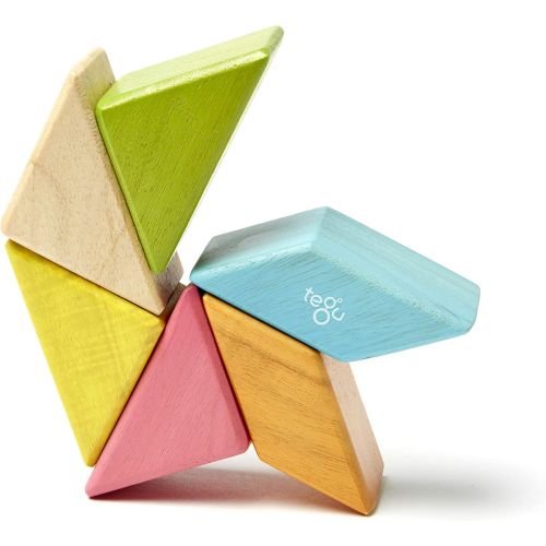  6 Piece Tegu Pocket Pouch Prism Magnetic Wooden Block Set, Tints