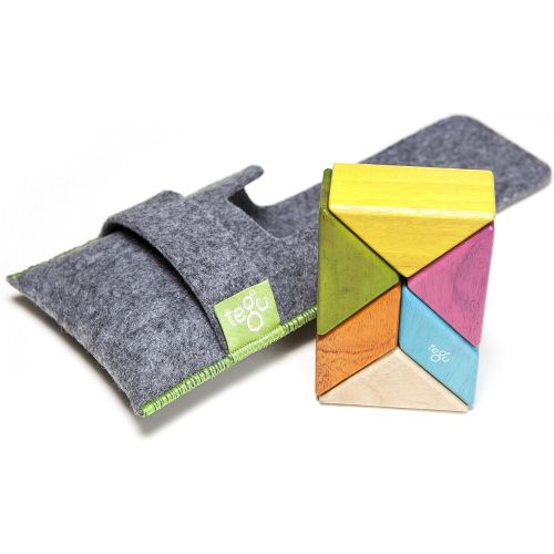  6 Piece Tegu Pocket Pouch Prism Magnetic Wooden Block Set, Tints