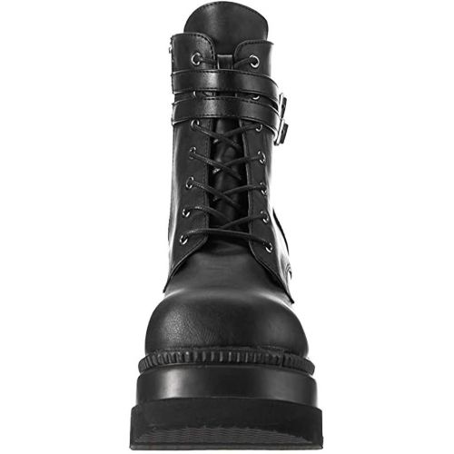  [아마존베스트]658 Womens Boots Buckle Strap Lace Up Platform Shoe High Heel Waterproof Military Combat Boots