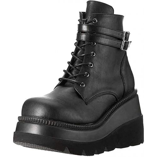  [아마존베스트]658 Womens Boots Buckle Strap Lace Up Platform Shoe High Heel Waterproof Military Combat Boots