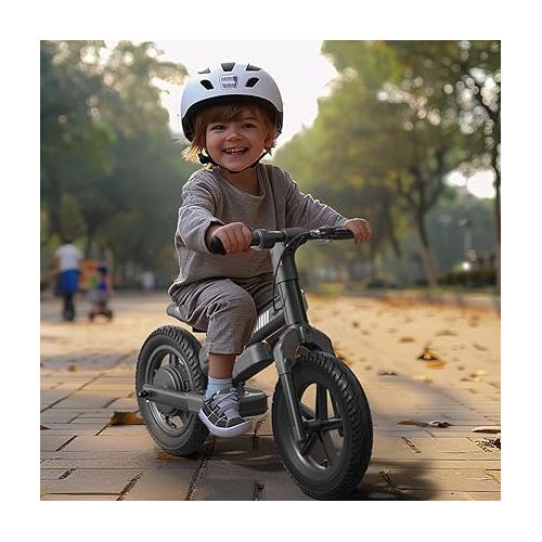  67i Electric Bike for Kids Electric Balance Bike Ages 3-5 Years Old 24v 100w Motor with 2 Speed Modes 12 Inch Inflatable Tire and Adjustable Seat Electric Bicycle for Kids