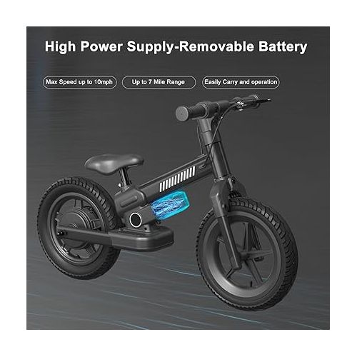  67i Electric Bike for Kids Electric Balance Bike Ages 3-5 Years Old 24v 100w Motor with 2 Speed Modes 12 Inch Inflatable Tire and Adjustable Seat Electric Bicycle for Kids