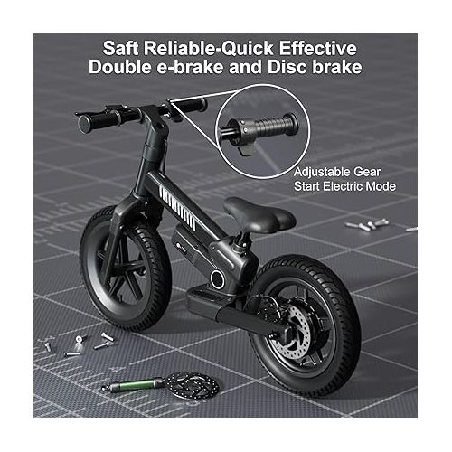  67i Electric Bike for Kids Electric Balance Bike Ages 3-5 Years Old 24v 100w Motor with 2 Speed Modes 12 Inch Inflatable Tire and Adjustable Seat Electric Bicycle for Kids