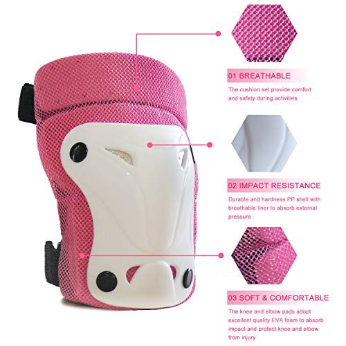  67i Kids Protective Gear Knee Pads for Kids Knee Pads Elbow Pads Wrist Guards 3 in 1 Protective Gear Set for Skating Cycling Roller Blading Inline Skating Scooter Riding Sports