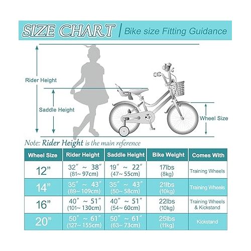  67i Kids Bike Bicycle for Kids Ages 2-12 Years Old Bike for Girls Boys Toddler Bike with Training Wheels 12 14 16 20 Inch Kids Bicycles with Basket and Doll Seat