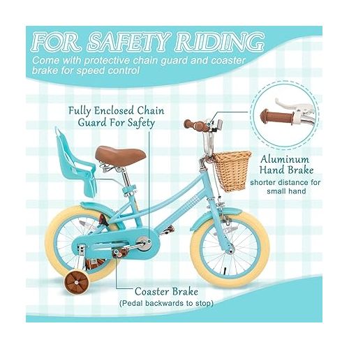  67i Kids Bike Bicycle for Kids Ages 2-12 Years Old Bike for Girls Boys Toddler Bike with Training Wheels 12 14 16 20 Inch Kids Bicycles with Basket and Doll Seat