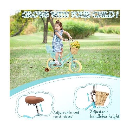  67i Kids Bike Bicycle for Kids Ages 2-12 Years Old Bike for Girls Boys Toddler Bike with Training Wheels 12 14 16 20 Inch Kids Bicycles with Basket and Doll Seat