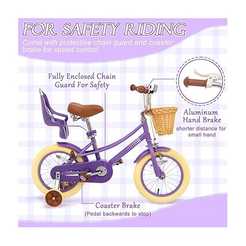  67i Kids Bike Bicycle for Kids Ages 2-12 Years Old Bike for Girls Boys Toddler Bike with Training Wheels 12 14 16 20 Inch Kids Bicycles with Basket and Doll Seat