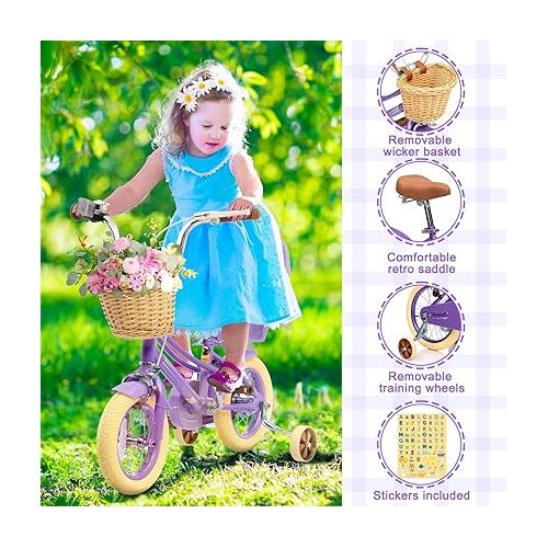  67i Kids Bike Bicycle for Kids Ages 2-12 Years Old Bike for Girls Boys Toddler Bike with Training Wheels 12 14 16 20 Inch Kids Bicycles with Basket and Doll Seat