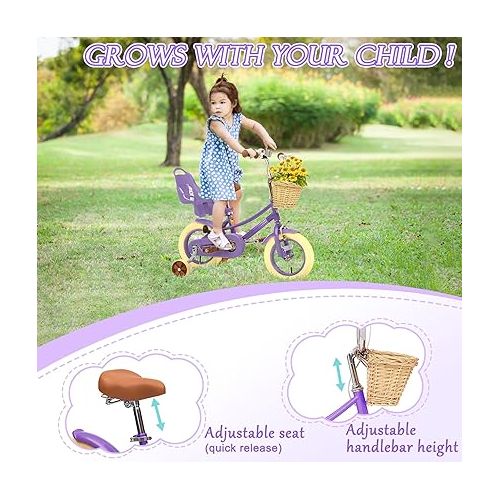  67i Kids Bike Bicycle for Kids Ages 2-12 Years Old Bike for Girls Boys Toddler Bike with Training Wheels 12 14 16 20 Inch Kids Bicycles with Basket and Doll Seat
