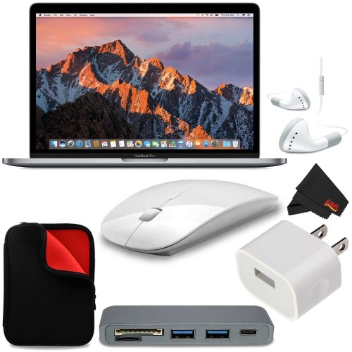  6Ave Apple 13.3 MacBook Pro (Mid 2017, Space Gray) (MPXT2LLA) + MicroFiber Cloth + 2.4 GHz Slim Optical Wireless Bluetooth + Travel USB 5V Wall Charger for iPhoneiPad (White) + Type-C