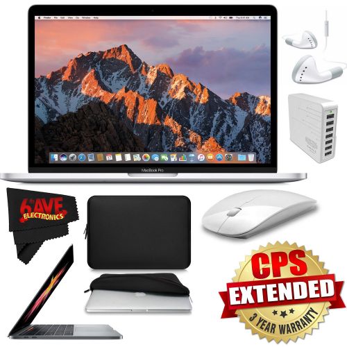  6Ave Apple 13.3 MacBook Pro (Silver) 256GB SSD Padded Case USB hub, Headphones in-Line Microphone Bundle