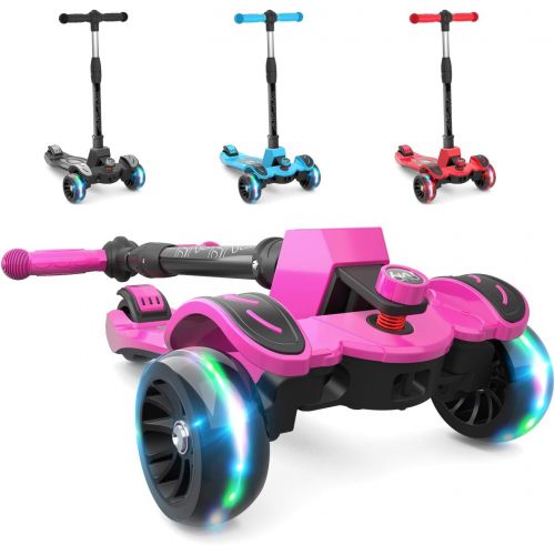  6KU Kids Kick Scooter with Adjustable Height Scooter, Lean to Steer, Widened LED Wheels for Children Age 3-8 Years Old