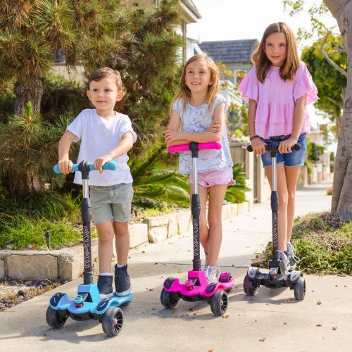  6KU Kids Kick Scooter with Adjustable Height Scooter, Lean to Steer, Widened LED Wheels for Children Age 3-8 Years Old