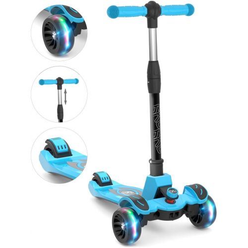  6KU Kids Kick Scooter with Adjustable Height Scooter, Lean to Steer, Widened LED Wheels for Children Age 3-8 Years Old