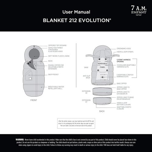  7 A.M. 7AM Enfant Stroller, Carseat Footmuff - Blanket 212 Evolution Cover for Car Seat & Stroller, Adjustable Cold Weather, Water Repellent, Warm Sleeping Bag for Baby & Infant, Grows wi