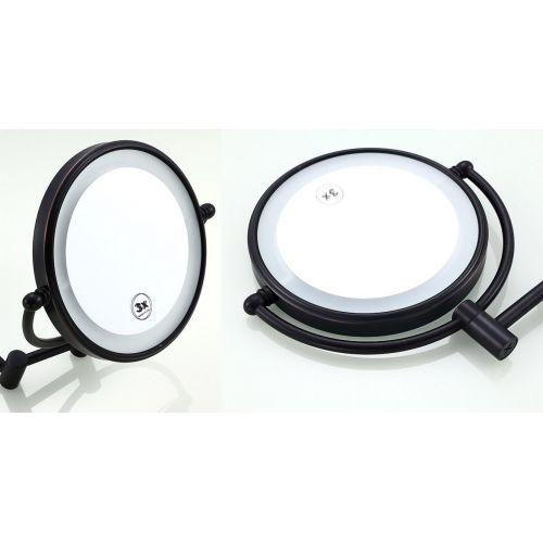  700Brass LED 5X Magnification Makeup Mirror Bathroom, Solid Brass, Oil Rubbed Bronze, 8-inch Round Double-side Lighted, Extendable Magnifying Mirror 1X/5X