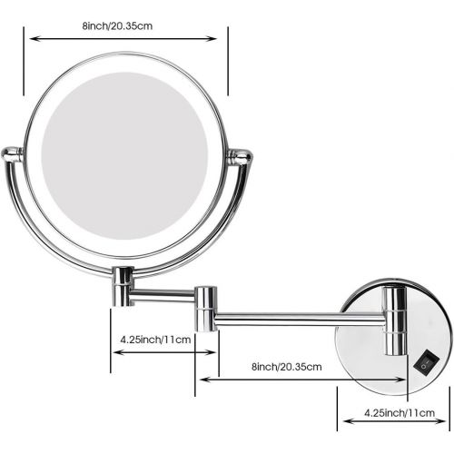  700Brass LED 3X Magnification Makeup Mirror Bathroom, Solid Brass, Oil Rubbed Bronze, 8-inch Round Double-side Lighted, Extendable Magnifying Mirror 1X/3X