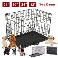 702 42/36/30/24 Folding Cat Dog Crate Pet Kennel Metal Cage Tray Playpen 2 Doors