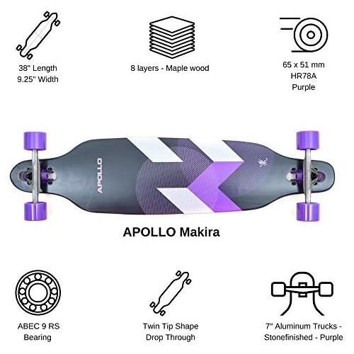  72 APOLLO Longboard Skateboards - Premium Long Boards for Adults, Teens and Kids. Cruiser Long Board Skateboard. Drop Through Longboards Made of Bamboo & Fiberglass - High-Speed Beari