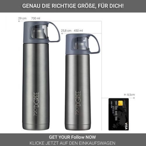  720°DGREE Thermoskanne Follow 450ml | Premium Thermosflasche | Edelstahl Isolierkanne mit Becher fuer Unterwegs | Neuartige Isolierflasche Perfekt fuers Kaffee & Tee