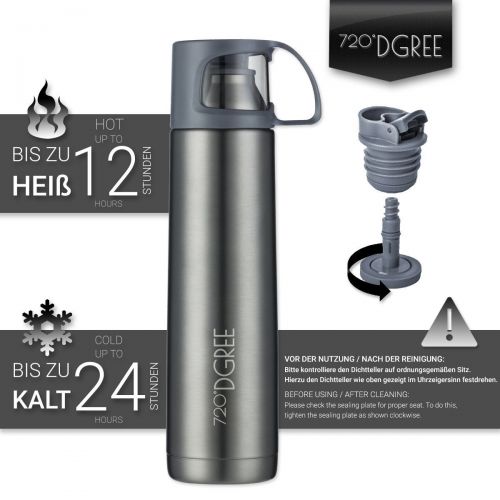  720°DGREE Thermoskanne Follow 450ml | Premium Thermosflasche | Edelstahl Isolierkanne mit Becher fuer Unterwegs | Neuartige Isolierflasche Perfekt fuers Kaffee & Tee