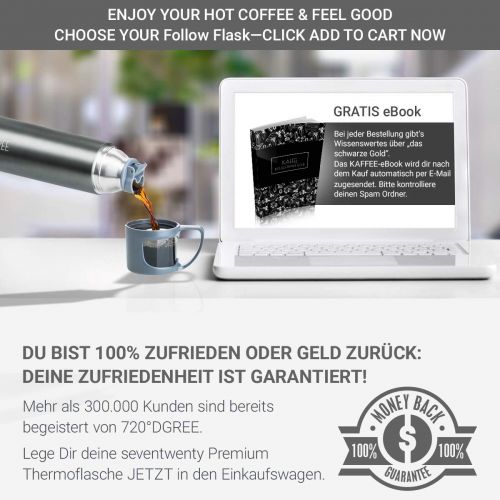  720°DGREE Thermoskanne Follow 700ml | Premium Thermosflasche | Edelstahl Isolierkanne mit Becher fuer Unterwegs | Neuartige Isolierflasche Perfekt fuers Kaffee & Tee