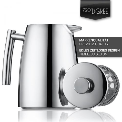  720°DGREE Premium French Press Kaffeebereiter Sunrise - 1Liter | Fuer den Hoechsten Kaffeegenuss aus Edelstahl mit permanent Filter/Sieb | Elegante Kaffeekanne fuer 4 bis 8 Tassen hei