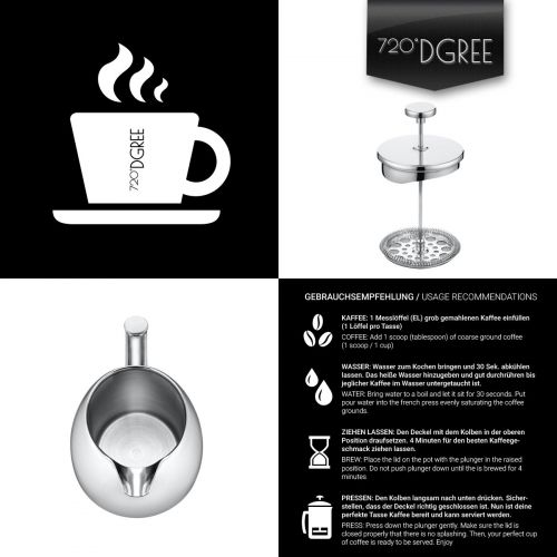  720°DGREE Premium French Press Kaffeebereiter Sunrise - 1Liter | Fuer den Hoechsten Kaffeegenuss aus Edelstahl mit permanent Filter/Sieb | Elegante Kaffeekanne fuer 4 bis 8 Tassen hei