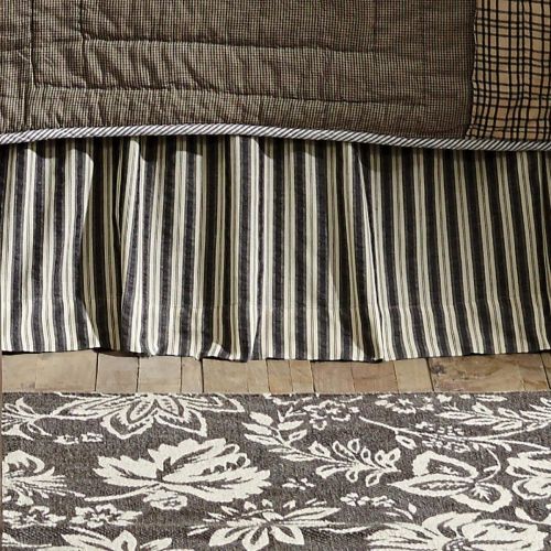  76x80 MISC 1 Piece Grey White Stripe Pattern Bed Skirt Queen Size Vertical Lines Geometric Design Bedskirt Ruffled Bed Valance Vintage Casual Farmhouse Shabby Chic Style Features Hem Fol