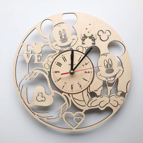  [아마존베스트]7ArtsStudio Mickey Mouse Wall Clock Made of Wood - Perfect and Beautifully Cut - Decorate Your Home with Modern Art - Unique Gift for Him and Her - Size 12 Inches