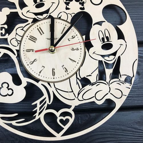  [아마존베스트]7ArtsStudio Mickey Mouse Wall Clock Made of Wood - Perfect and Beautifully Cut - Decorate Your Home with Modern Art - Unique Gift for Him and Her - Size 12 Inches