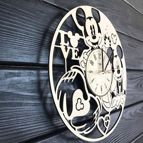  [아마존베스트]7ArtsStudio Mickey Mouse Wall Clock Made of Wood - Perfect and Beautifully Cut - Decorate Your Home with Modern Art - Unique Gift for Him and Her - Size 12 Inches