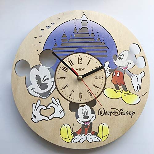  [아마존베스트]7ArtsStudio Mickey Mouse Colored Wall Clock Made of Wood - Perfect and Beautifully Cut - Decorate Your Home with Modern Art - Unique Gift for Him and Her - Size 12 Inches