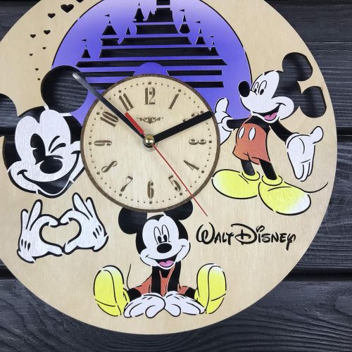  [아마존베스트]7ArtsStudio Mickey Mouse Colored Wall Clock Made of Wood - Perfect and Beautifully Cut - Decorate Your Home with Modern Art - Unique Gift for Him and Her - Size 12 Inches