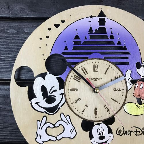  [아마존베스트]7ArtsStudio Mickey Mouse Colored Wall Clock Made of Wood - Perfect and Beautifully Cut - Decorate Your Home with Modern Art - Unique Gift for Him and Her - Size 12 Inches