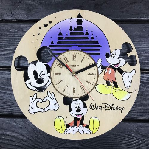  [아마존베스트]7ArtsStudio Mickey Mouse Colored Wall Clock Made of Wood - Perfect and Beautifully Cut - Decorate Your Home with Modern Art - Unique Gift for Him and Her - Size 12 Inches