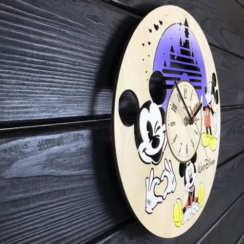  [아마존베스트]7ArtsStudio Mickey Mouse Colored Wall Clock Made of Wood - Perfect and Beautifully Cut - Decorate Your Home with Modern Art - Unique Gift for Him and Her - Size 12 Inches