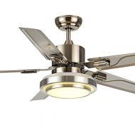 7PM 42-Inch Contemporary Ceiling Fans LED Chandelier Fan with 5 Stainless Steel Blades Remote Control Dimmable LED Light Warm Daylight Cool White Brushed Nichel Finish
