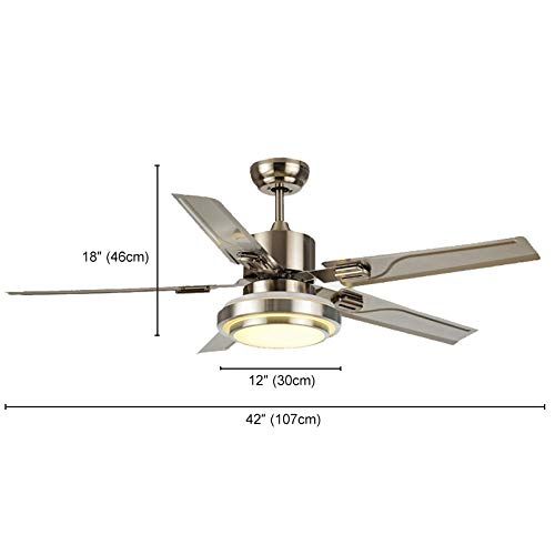  7PM 42-Inch Contemporary Ceiling Fans LED Chandelier Fan with 5 Stainless Steel Blades Remote Control Dimmable LED Light Warm Daylight Cool White Brushed Nichel Finish