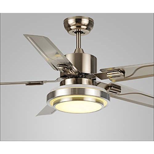  7PM 42-Inch Contemporary Ceiling Fans LED Chandelier Fan with 5 Stainless Steel Blades Remote Control Dimmable LED Light Warm Daylight Cool White Brushed Nichel Finish