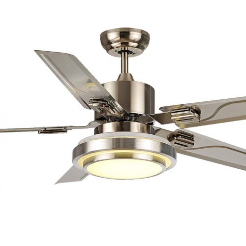  7PM 42-Inch Contemporary Ceiling Fans LED Chandelier Fan with 5 Stainless Steel Blades Remote Control Dimmable LED Light Warm Daylight Cool White Brushed Nichel Finish