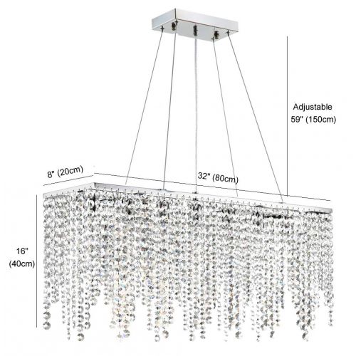  7PM Modern Linear Rectangular Island Dining Room Crystal Chandelier Lighting Fixture (Medium L32)