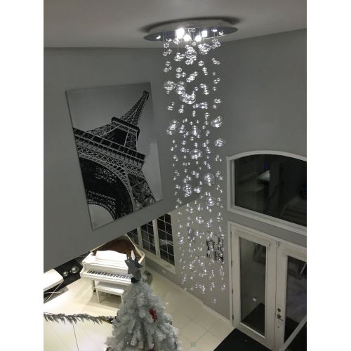  7PM W40 x H138 Modern Contemporary Luxury Round Large LED Due Bubble Glass Drop Chandelier Pendant Lamp for Staircase Hotel Mall Business Center Lighting Fixture