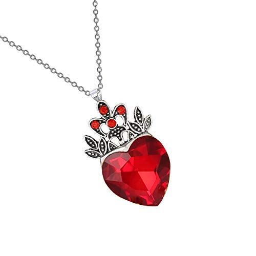  7Queen Descendants Necklace Evie Queen of Heart Princess Costume Fan Jewerly Red Heart Pendant Halloween Accessories Birthday Valentines for Kids Girls Mom Her(Red Rubies)